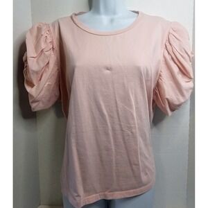 Zara Lovely Baby Pink Balloon Fit Puff Sleeve Knit‎ Top  SZ XL